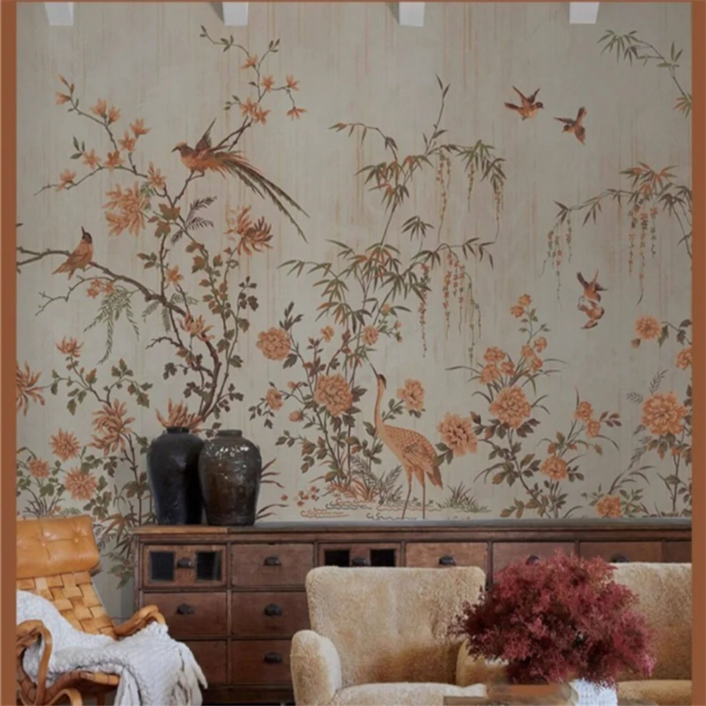 customCustom Southeast Asian countryside scenery flower wall paper sofa TV background wallpapers bedroom famous guest wallpaper