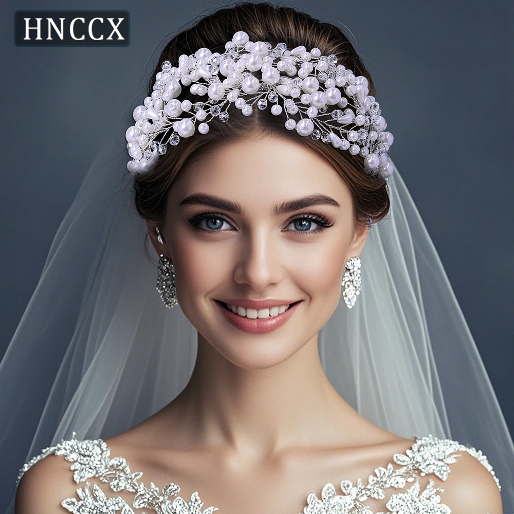 

HNCCX Bride Crystal Hair Hoop Faux Pearl Headwear Elegant Bridal Headdress Rhinestone Headbands Hair Accessories For Party CP663