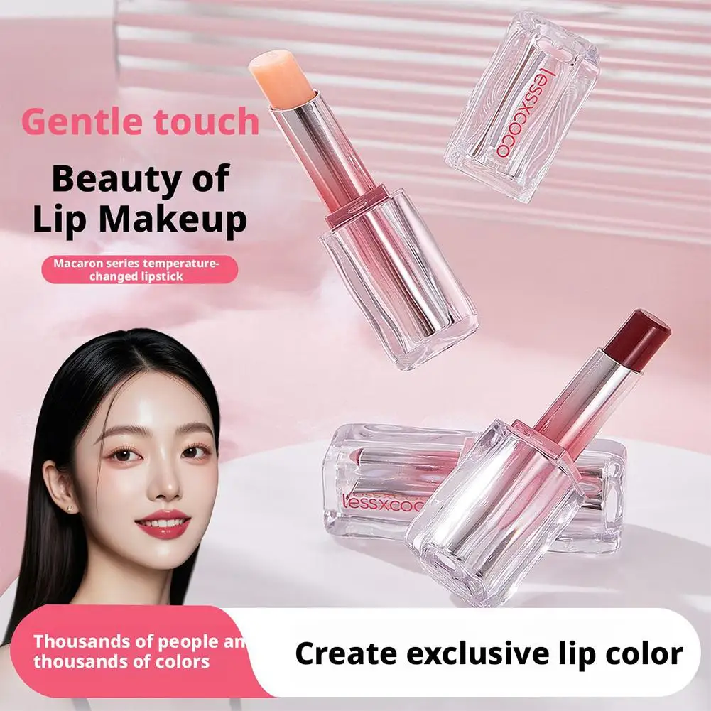 マカロン カラーチェンジング リップスティック、温度活性化ナチュラルリップ リップティント モイスチャライジング ヌード ウォータープルーフ グロス、バーム、& L0C8