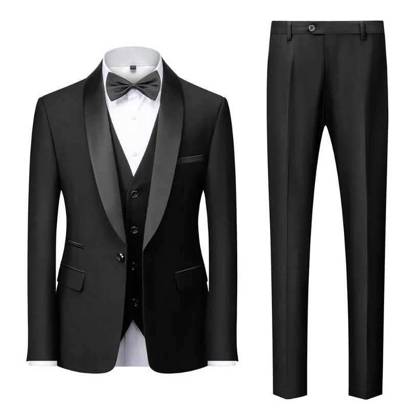 

New Black Men 3 Piece Suit Set Large Size Slim Fit Blazer Vest Pants Formal Outfit For Autumn Wedding Party Business Occasions