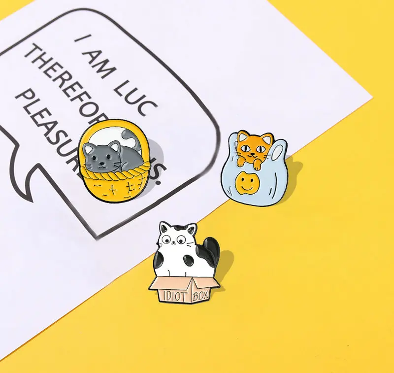 Enamel Pins Fat Cat Box Basket Bag Brooch Lapel Badge Funny Animal Quote Jewelry Gift for Kids Friends This is Perfect