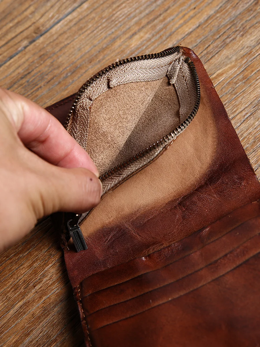 simple vintage handmade first layer cowhide men short wallet outdoor luxury genuine leather ID credit card holder coin purse