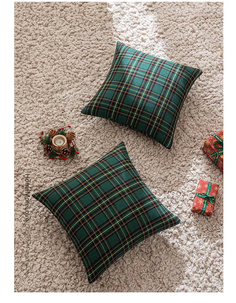 1/2 Stück weihnachtlicher karierter dekorativer Kissenbezug, schottischer Tartan-Kissenbezug für Bauernhaus, Heimdekoration, grün, rot, 30 x 50 cm – Detail 8