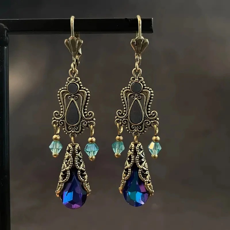 Elegant Teardrop Crystal Dangle Earrings - Luxury Zinc Alloy Jewelry For Women