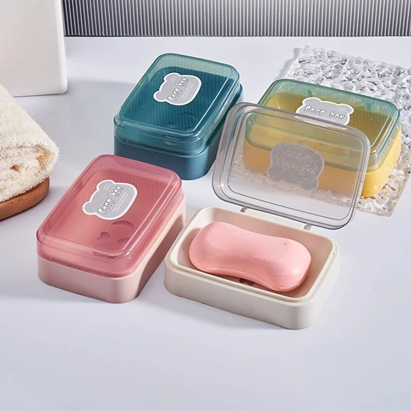 Bathroom Plastic Soap Dish With Lid Portable Travel Soap Box Tray Keeps Soap Dry Storage Container