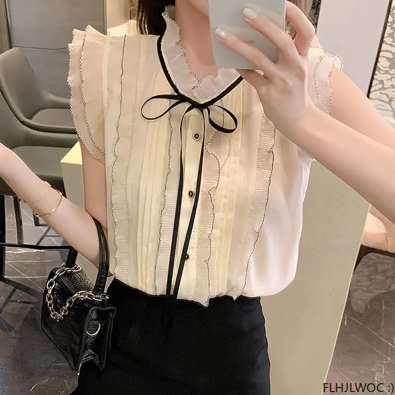 Hot Girls Cute Tops Preppy Style Vintage Japan Korea Button Elegant Office Lady Formal Work White Lace Ruffles Shirts Blouses