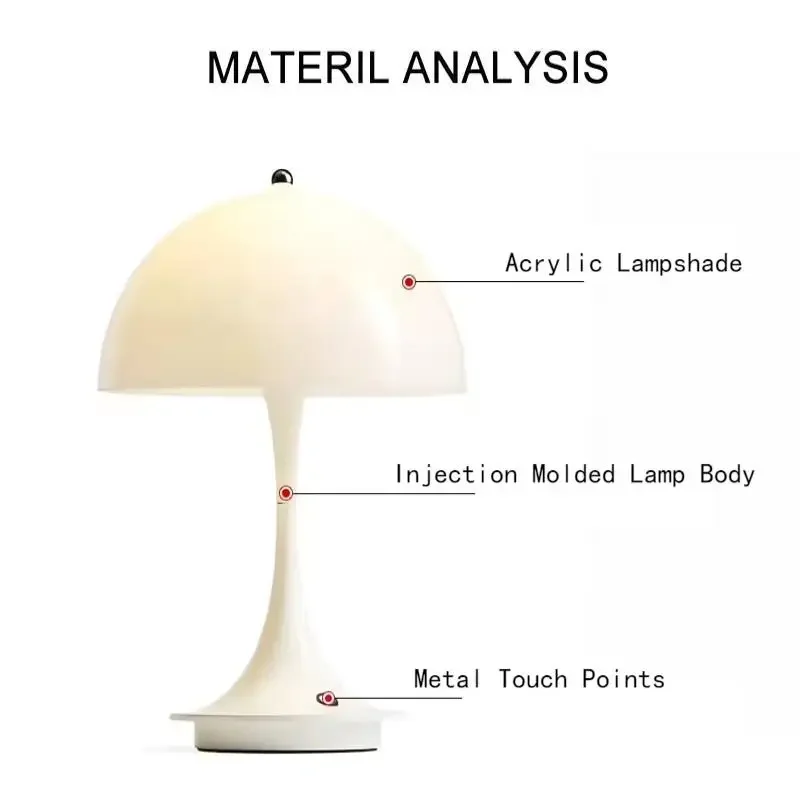 

Wireless Mushroom Small Table Lamp USB Charging Metal Dot- 3-color Infinitely Dimmable Flower Bud Design Lamp