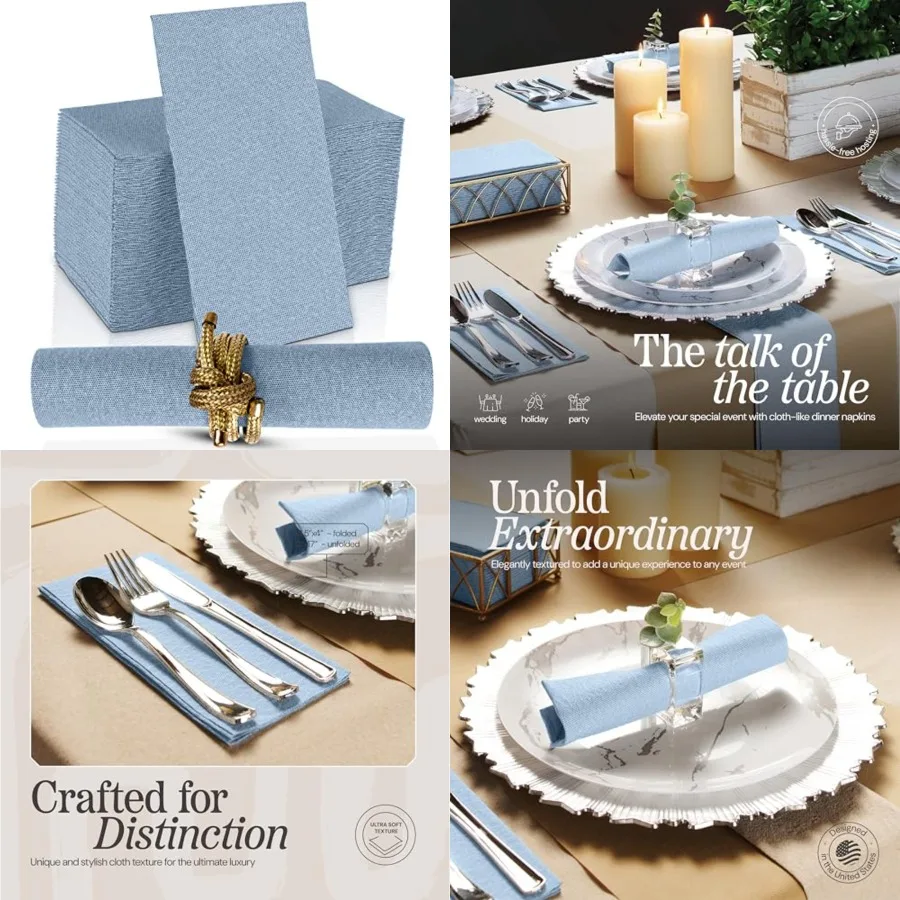 

Disposable Cloth-Like Paper Napkins, Pack Linen-Feel Blue Denim Dinner Napkins For Wedding, Party, Kitchen Or Bathroom, Made In