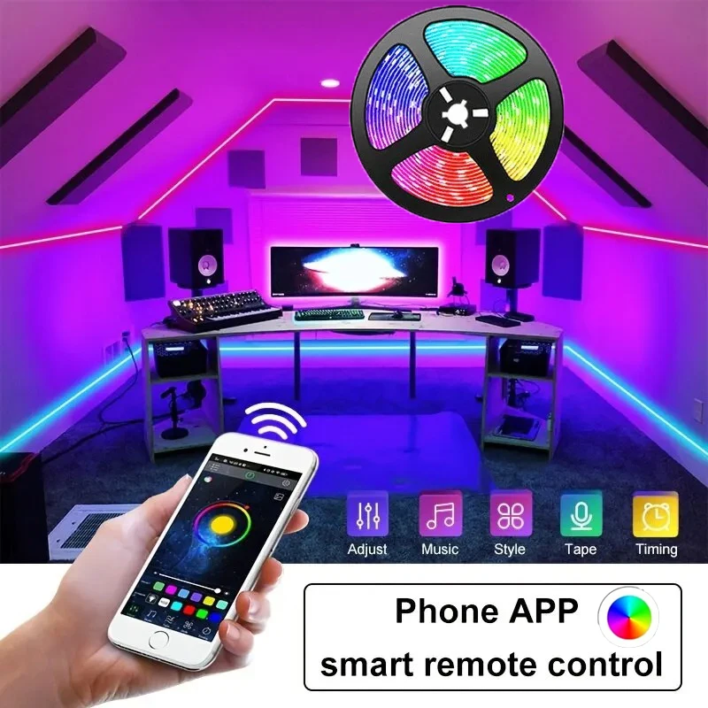 1M/3M/5M kontrola aplikacji Bluetooth 5V LED Light String komputerowe biurko DIY podświetlenie 5050 taśma RGB dekoracja wnętrz pasek świetlny