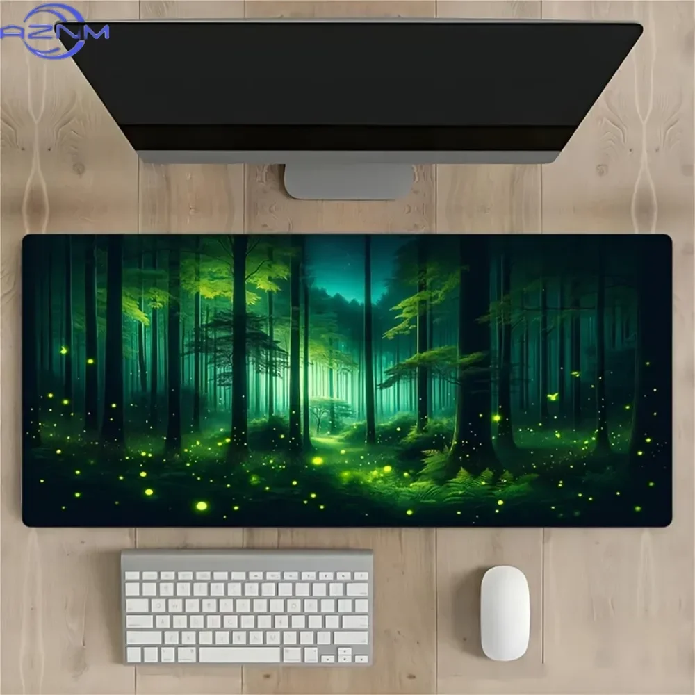Large Mouse Pad Durable Stitched Desk Mat Anti Slip Rubber Gaming Office Table Mat Cute Forest Firefly Computer Pad