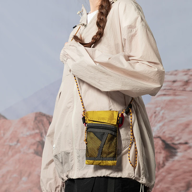 Mountain outdoor hiking crossbody bag, single shoulder hanging rope folding bag, lightweight mini nylon vertical sports phone ba