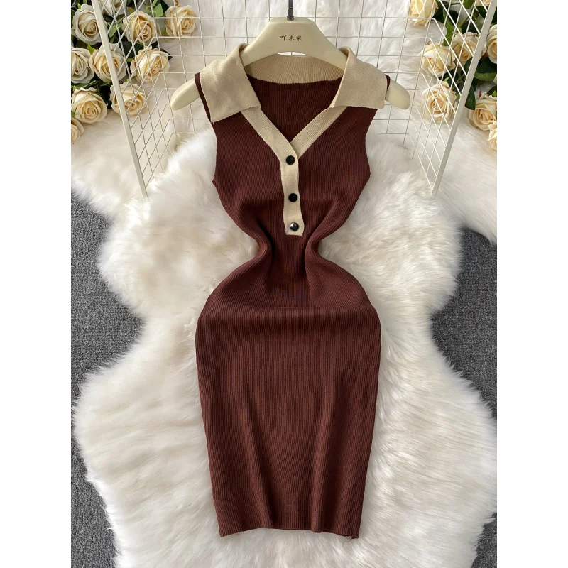 women summer slim chic polo neck knitted bodycon mini short tank dress casual patchwork party sheath dresses t shirt vestidos