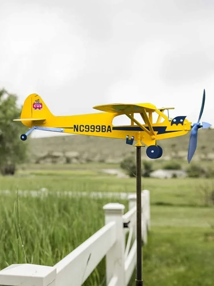 Metal Airplane Wind Direction Indicator Creative Chic Roof Weather Vane Anti-corrosion Weatherproof Ornaments for Outdoor Garden