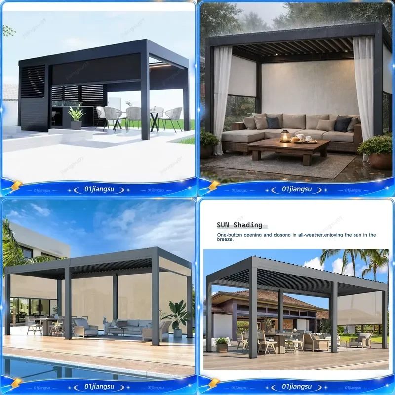 Luxury Aluminum Louvered Pergola Electric Sunshade Outdoor Patio Gazebo Waterproof UV Resistant Weatherproof Durable Garden