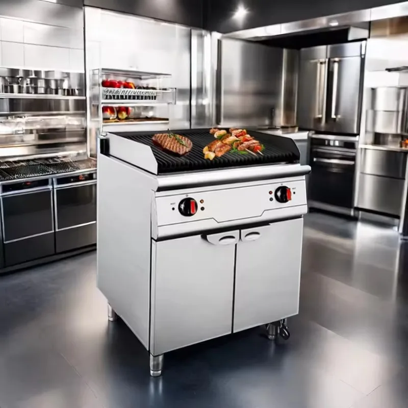 Vertical Luxury Electric Volcanic Stone Grill with Cabinet, Frying Steak and Chicken Chops with Grilled Skewers