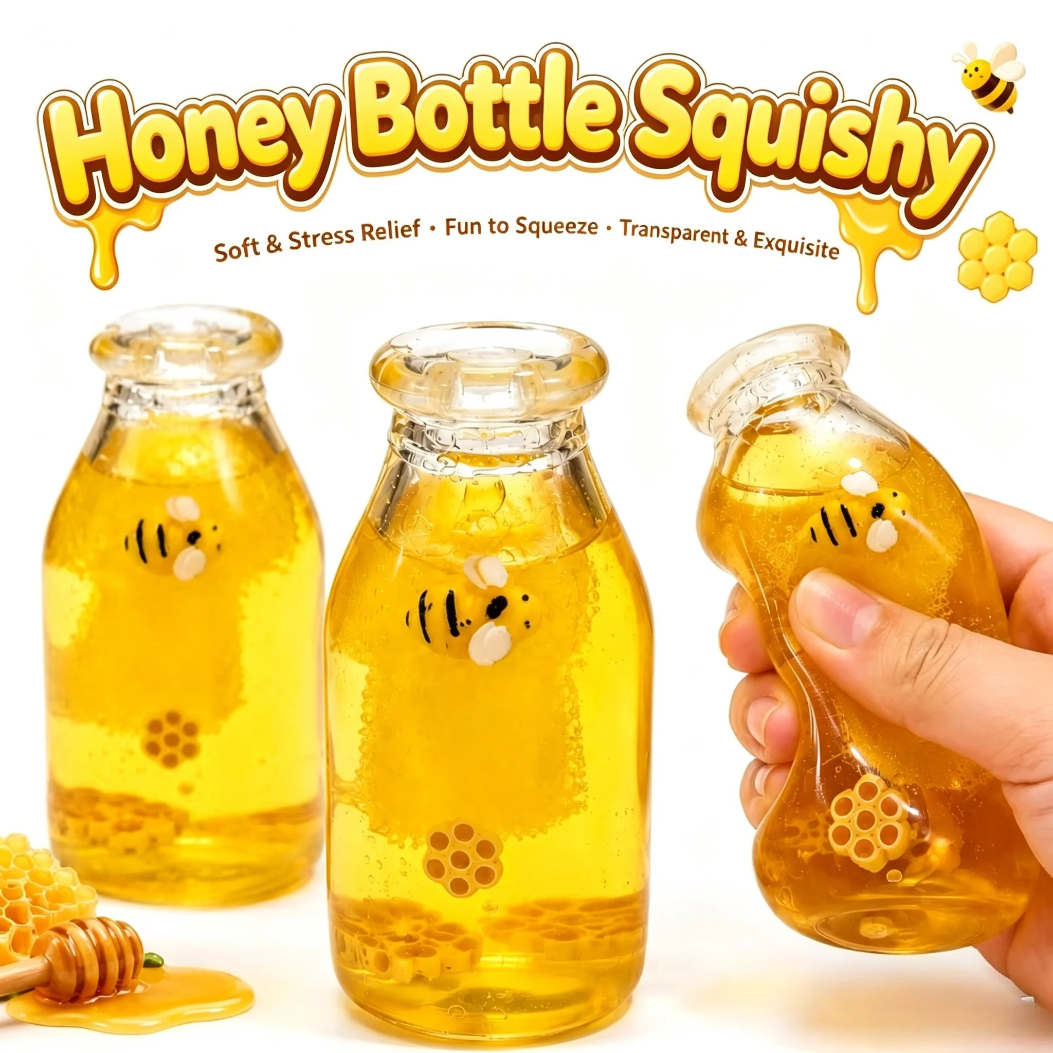 Fast Rebound Honey Bottle Squishy Ball Maltose Simulated Honey Drink Big Bottle Handmade Stress Toy