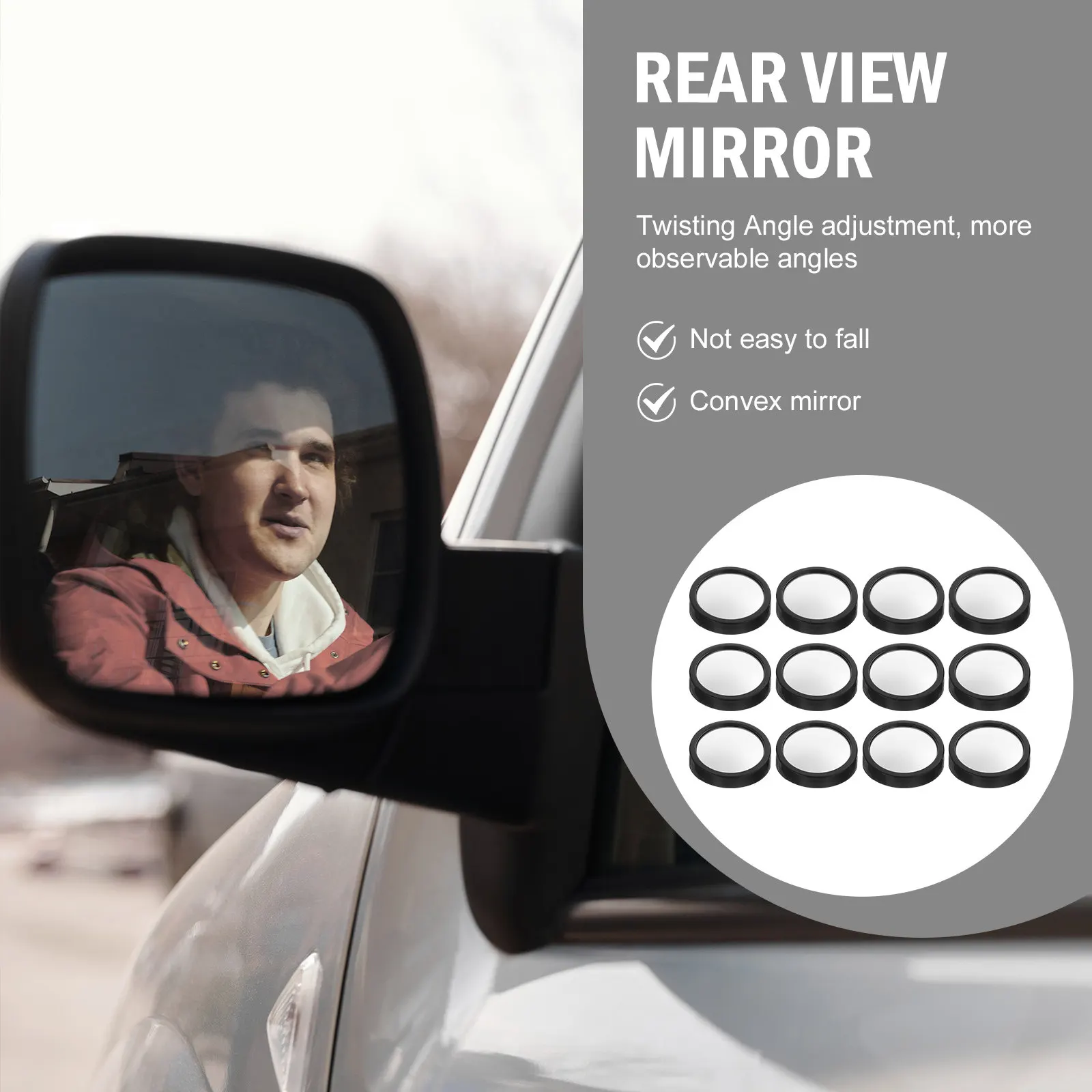 12Pcs Adjustable Round Blindspot Mirror Rearview Side Mirror Car Blind Spot Multi-Function Car Accessory Rearview Accessory