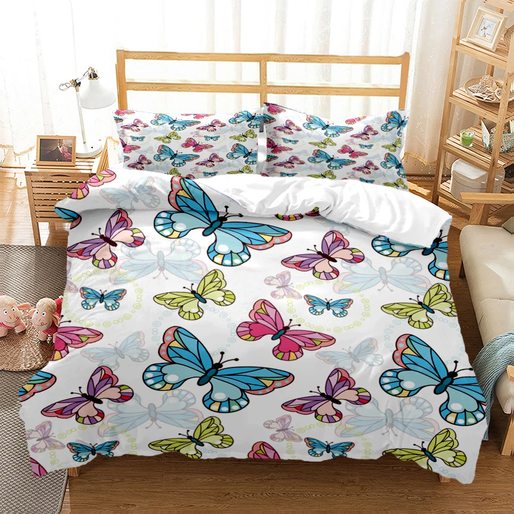 

Cartoon Butterfly HD Print Polyester Bedding Sets，Kids Or Adults For Beds Quilt Cover Pillowcase King Size Bedding Set