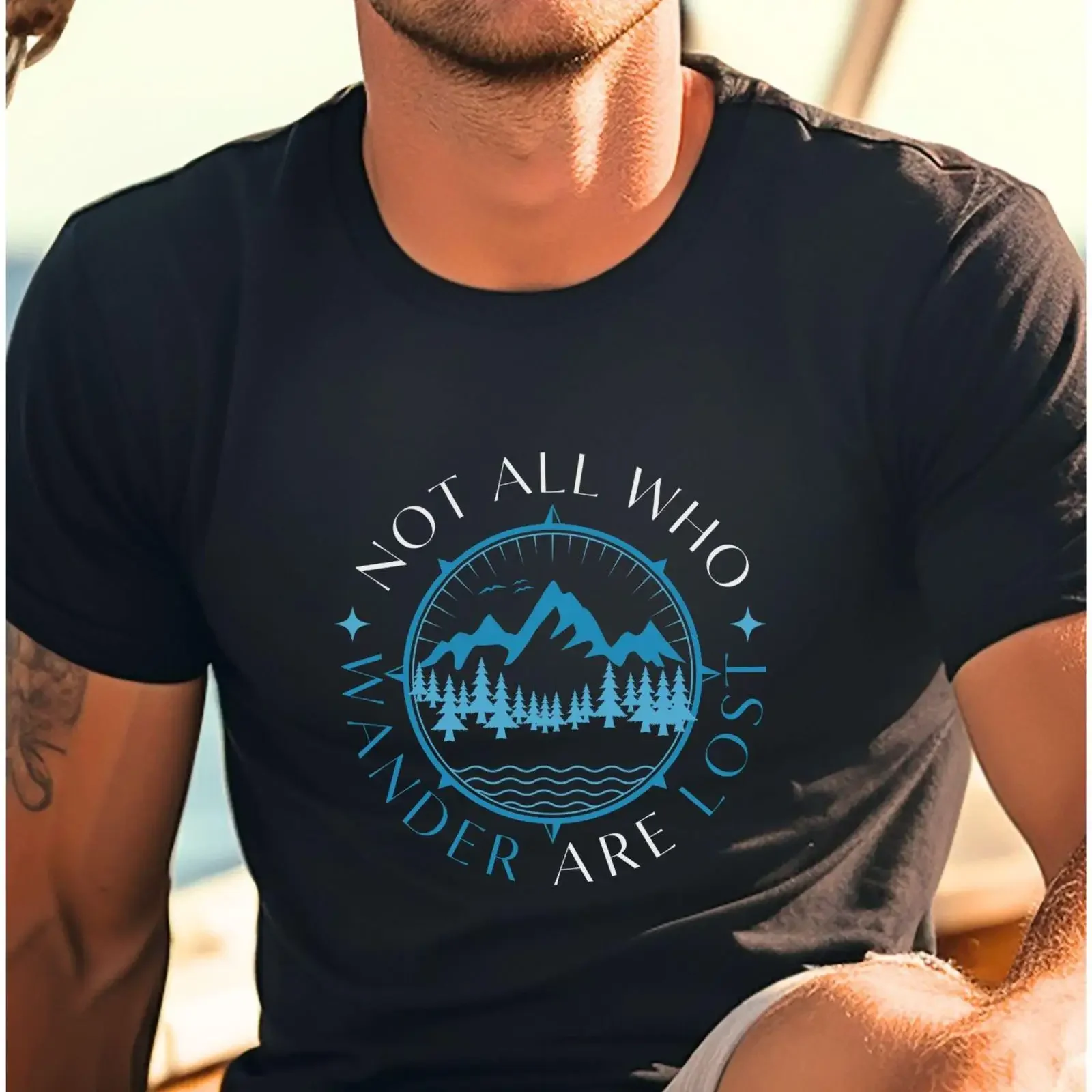 Not All Who Wander Are Lost T Shirt Camping Adventure Travel Outdoorsy Wanderlust Hiking Casual  vintage Washed Slightly