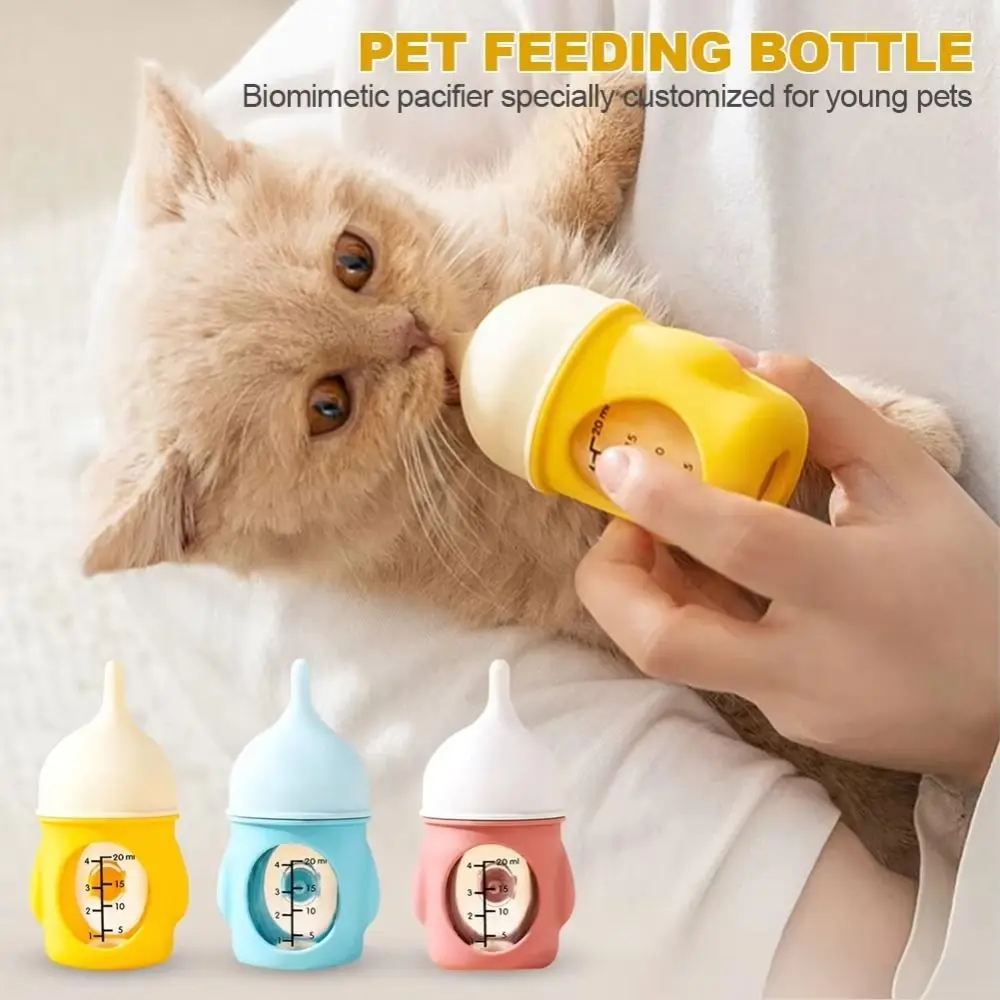

80ML Kitten Nipple Bottle Bite Resistance Anti Choking Kitten Feeding Bottle with Scale Silicone Puppy Nursing Feeder