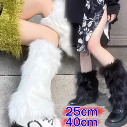 Soft White Fluffy Leg Warmer Women Girls Winter Warm Faux Fur Stockings Long Socks Legging Foot Boot Covers Thick Calf Sock