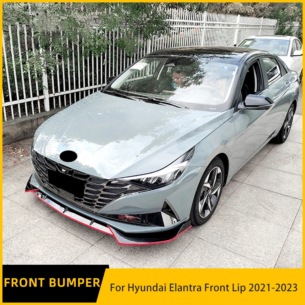 For Hyundai Elantra CN7 3PCS Glossy Black Red Carbon Fiber Front Bumper Lip Body Spoiler Trim High Quality Sports Kit 2021-2023