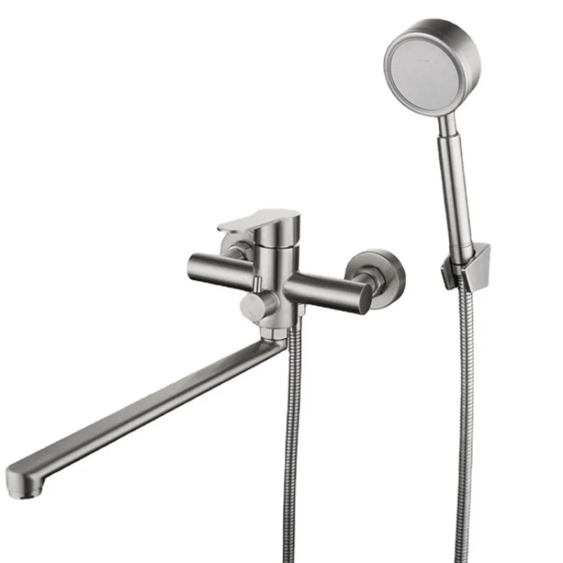 304 Stainless Steel Wall-Mounted Extended Nozzle Kitchen Pressure-Boosting Spray Nozzle Set Multi-Functional Sink Faucet