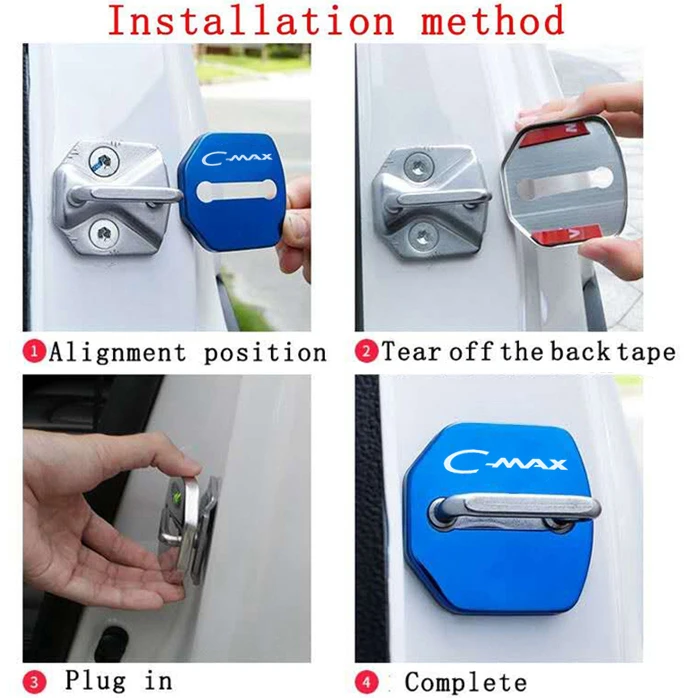 4pcs/set Car Styling Door Lock Protective Covers Case Anti-rust Stickers for Ford C-MAX Cmax Logo Auto Decorative Accessories - view 6