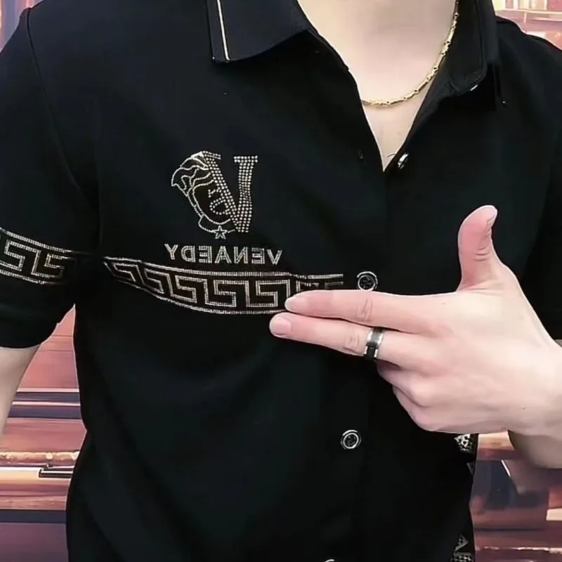 Men's Summer Fashion Casual Half-sleeved Top Korean Style Slim Short-sleeved Shirt Loose Print Versatile Cardigan