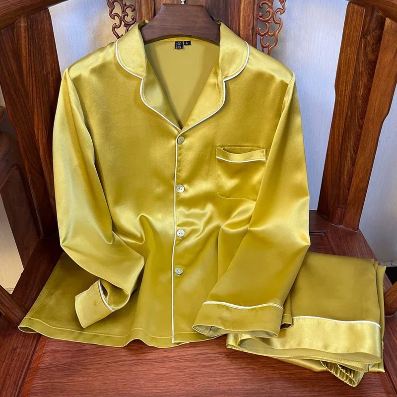 40 Momme 100% Mulberry Silk Pajama Set for Women Lapel Long-Sleeve Top & Long Pants Lady Soft & Breathable Real Silk Loungewear