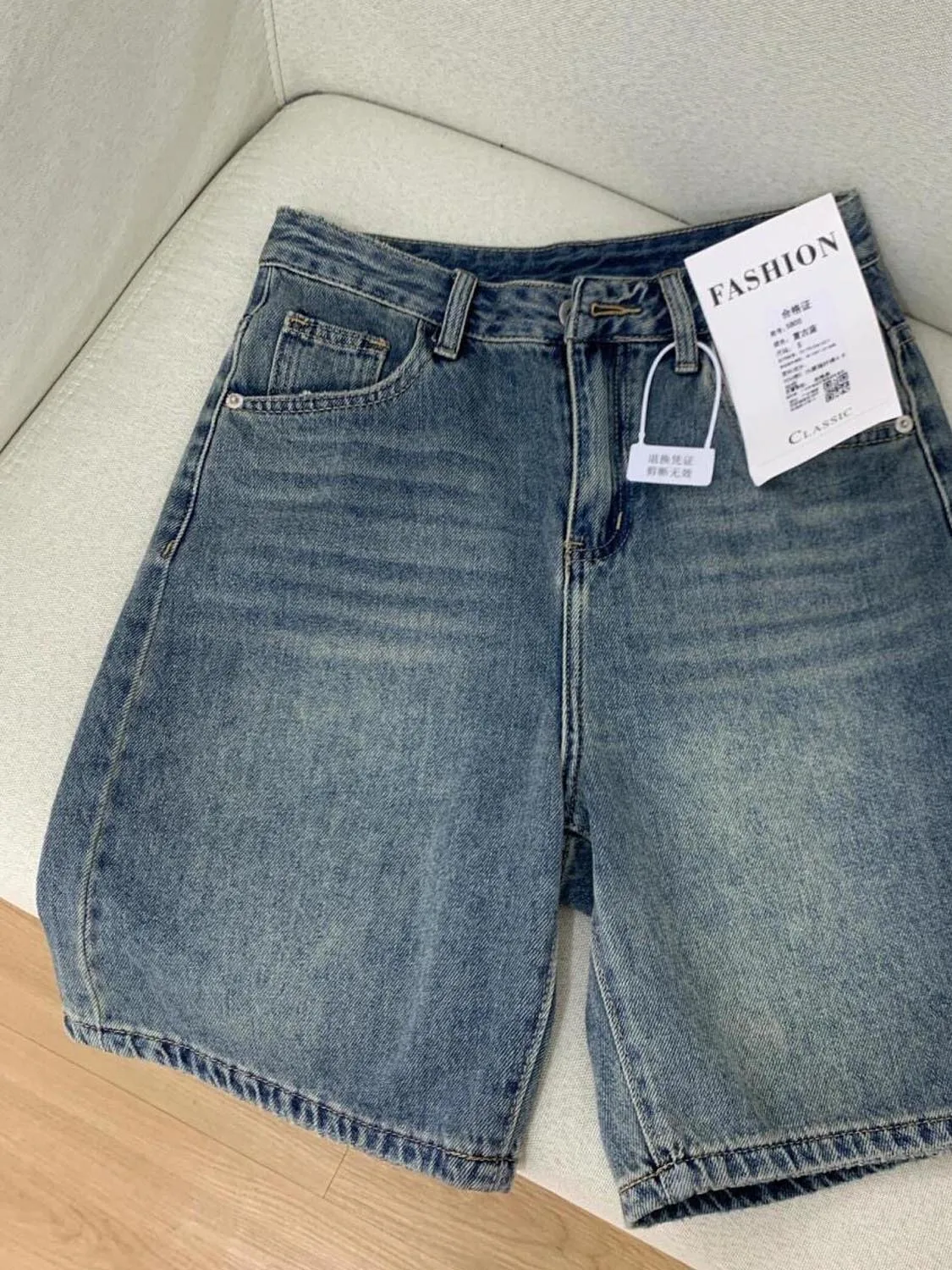 Shorts Jeans Masculinos e Femininos de Verão S-5XL, Azul, Cintura Alta, Perna Larga, Solto, Comprimento até o Joelho, Tamanhos Grandes