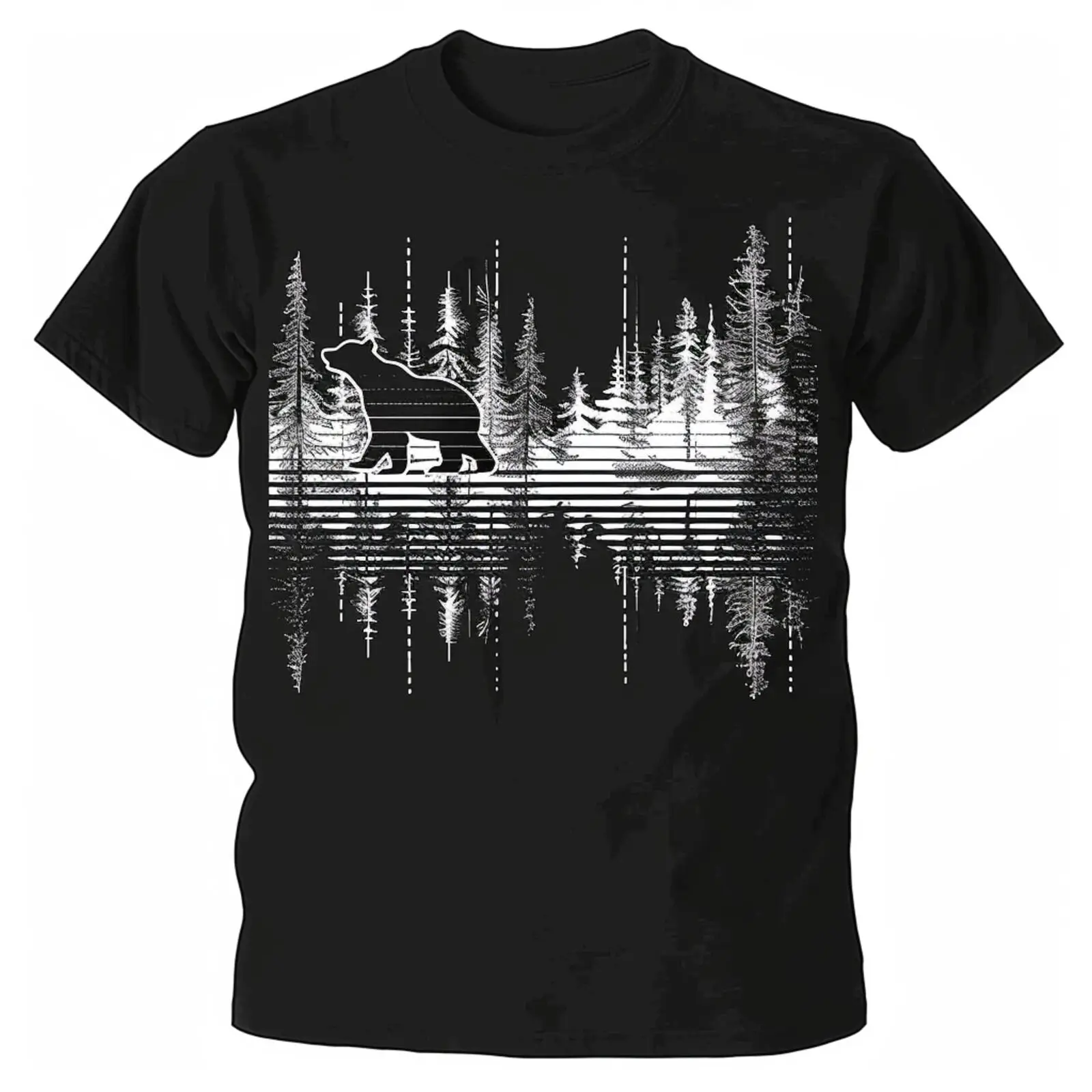 Nature Sound Wave Bear Trees Black TShirt Music in Nature Tee