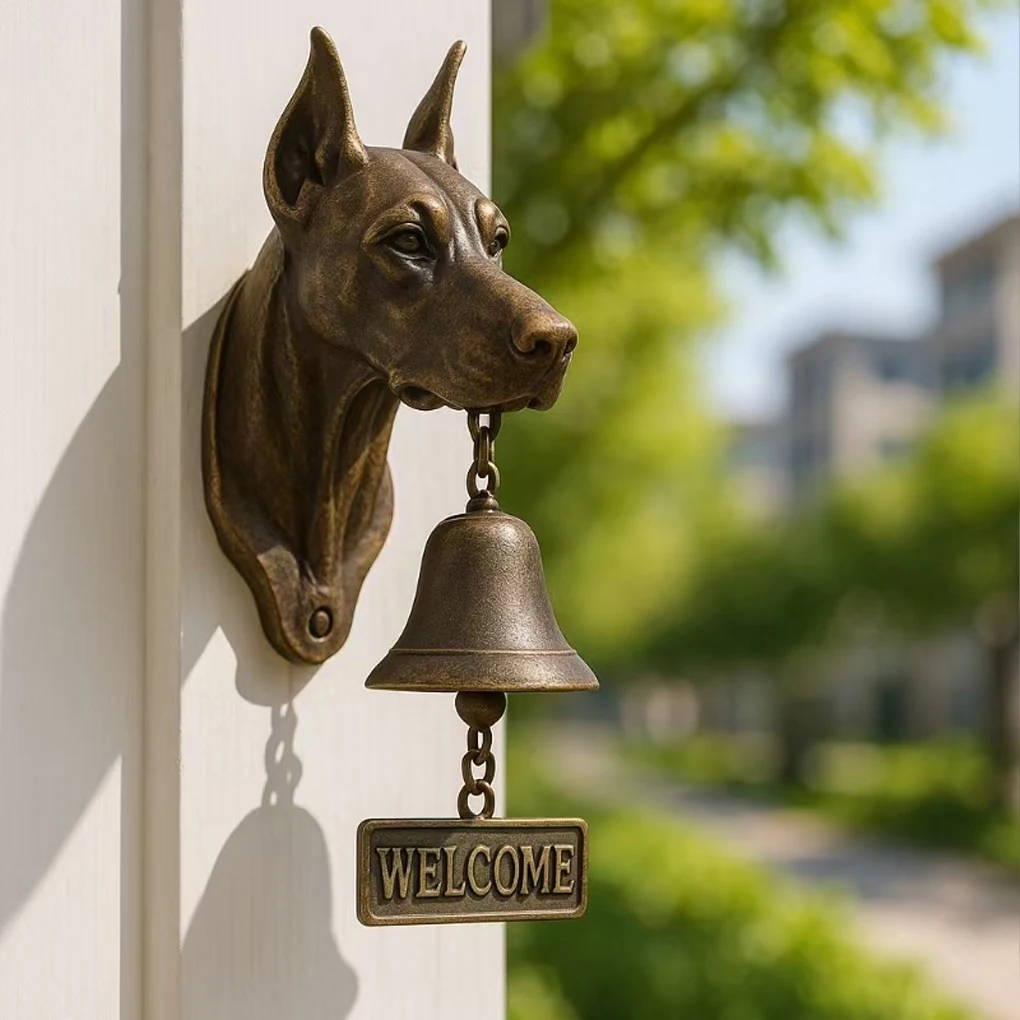 Door Chime Bell Dog-Shaped Welcome Doorbell Resin Animal-Themed Chime Wall Decoration for Entry Indoor Business Shop Gate Porch