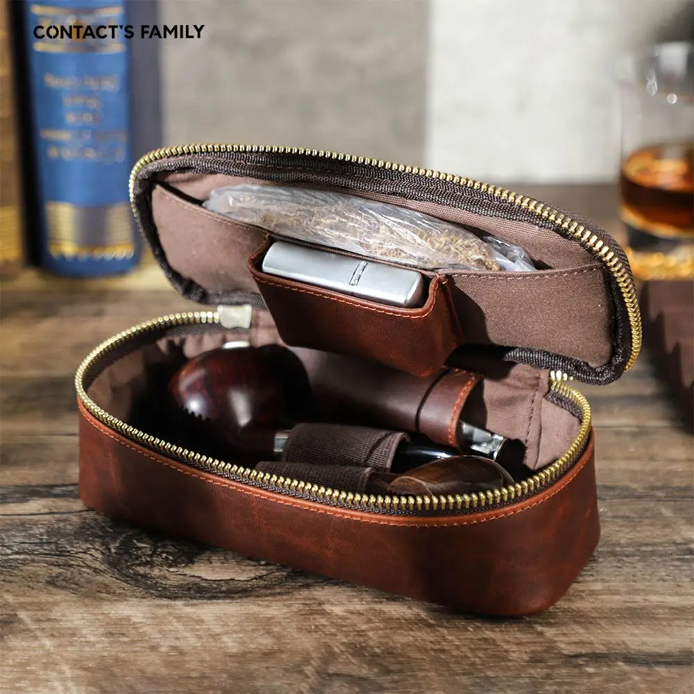 Genuine Leather Tobacco Smoking Pipe Bag for 2 pipes Portable Herb Smoke Pipe Case Smoking Accessories Kit Tools