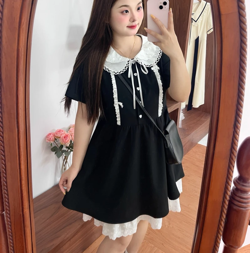 جديد كبير الحجم فتاة حلوة بيتر بان طوق الدانتيل متابعة القوس فستان موضة عالية الخصر ألف خط الحد من العمر فساتين يابانية متعددة الاستخدامات #3