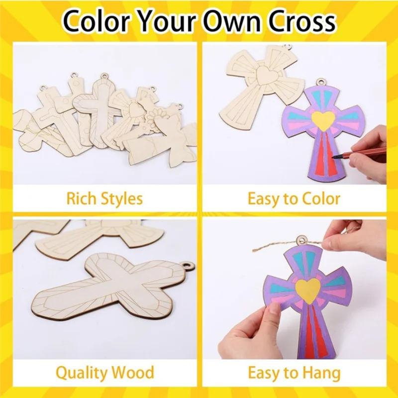ABUH-28PCS Wooden Unfinished Cross Small Baptism Cross Pendant DIY Children's Painting Graffiti Home Party Decoration