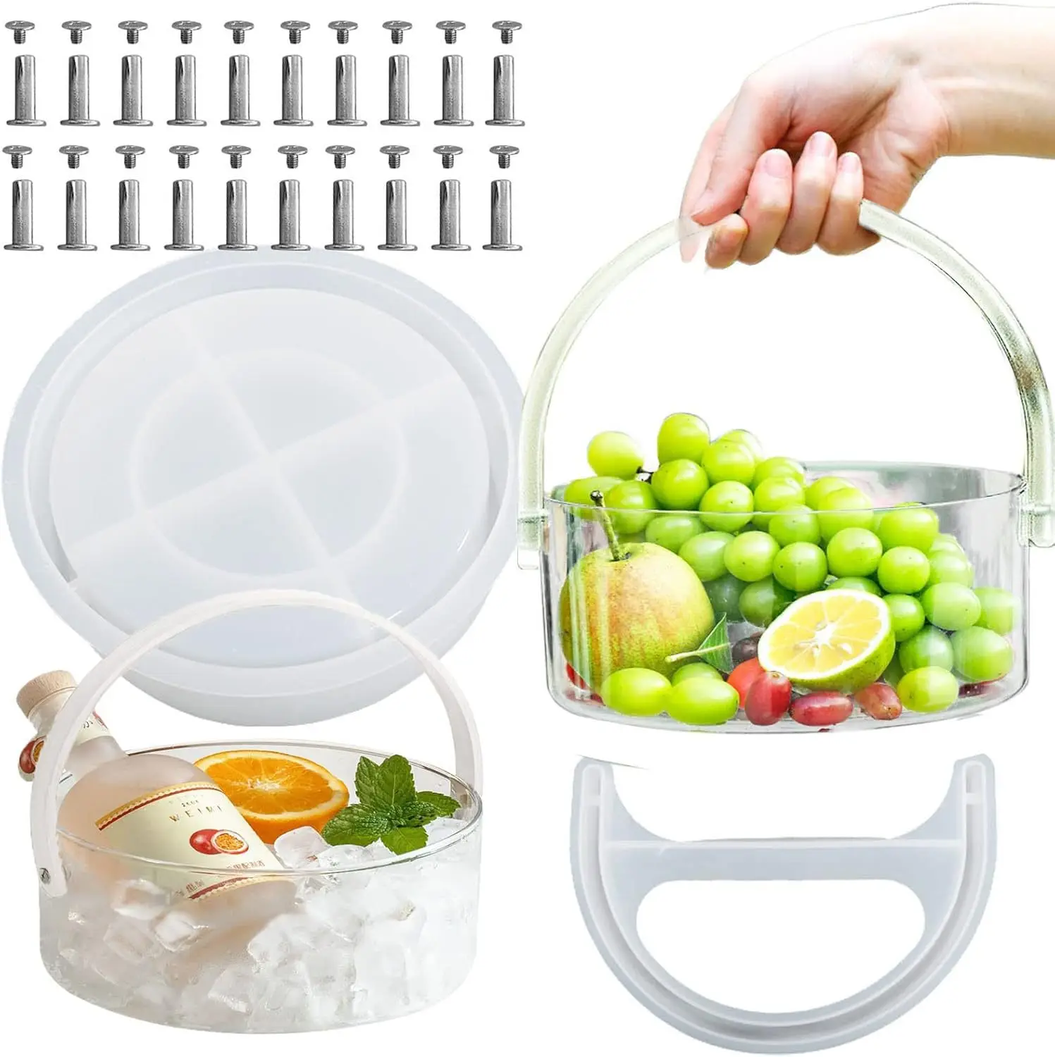 

Epoxy resin mold with handle, hand basket, storage box, round ice bucket, silicone mold