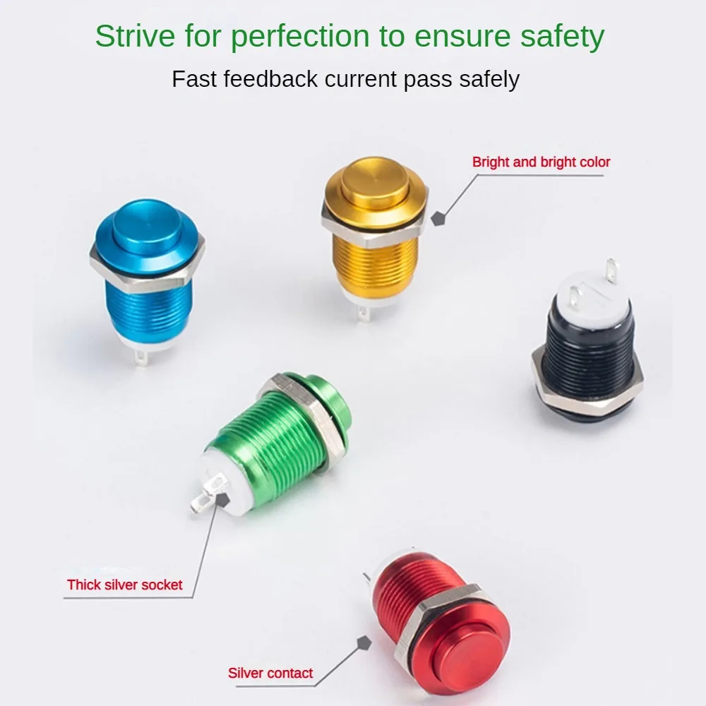 12mm Metal Button Switch Waterproof Momentary Self Reset Welding Foot Red Green Yellow Blue Black High Head Power Switch