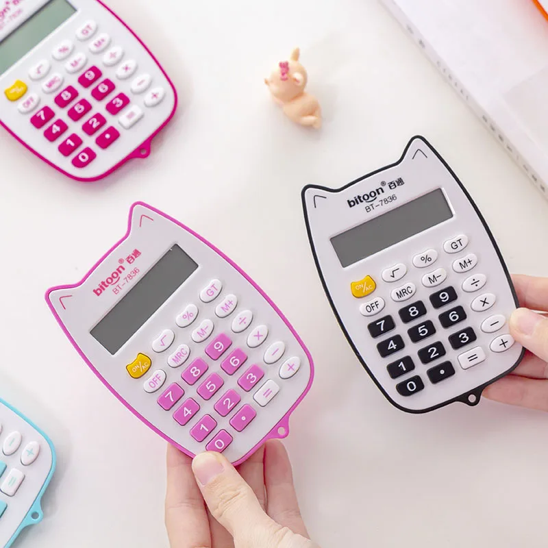 Práctica y bonita Mini calculadora de gato con pantalla LED grande de 12 dígitos, calculadora portátil de mano para estudiantes, empleados de oficina para adolescentes