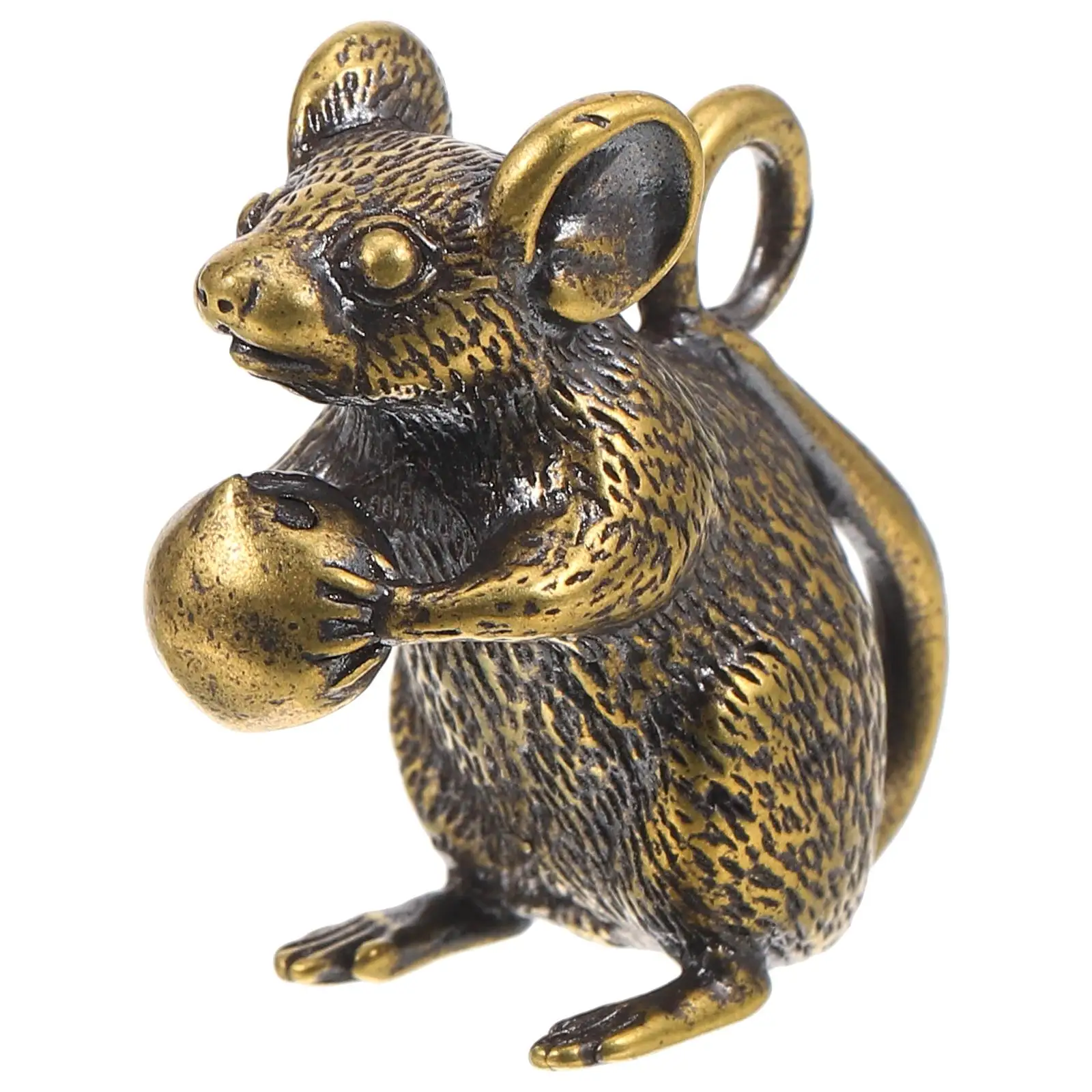 

1pc Retro Rat Brass Animal Mice Love Rice Figurines Car Key Chain Pendants Jewelry Diy Keyring Hanging Gifts Accessories