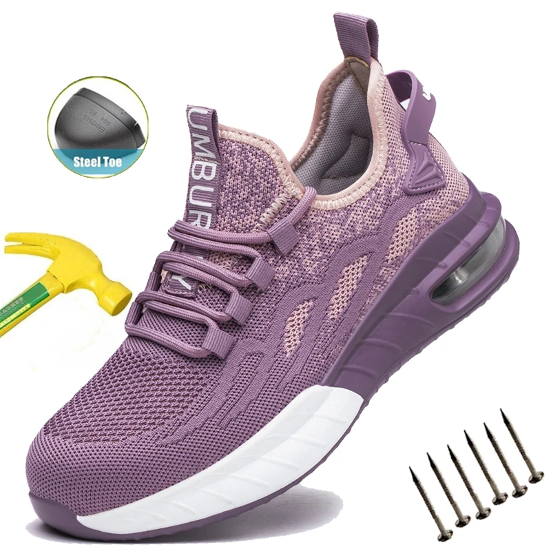 

Защитная обувь, женские кроссовки со стальным носком, устойчивые к проколам рабочие защитные ботинки, спортивная рабочая обувь на воздушной подушке, дышащие противоударные ботинки