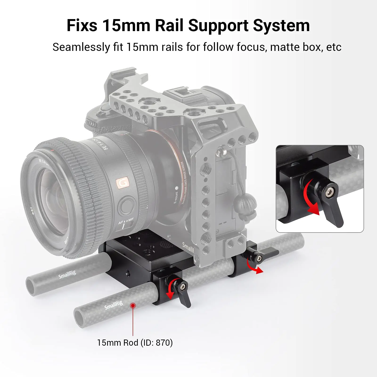 Piastra di montaggio per fotocamera SmallRig piastra di montaggio per treppiede con morsetto per asta da 15mm supporto per asta/gabbia per