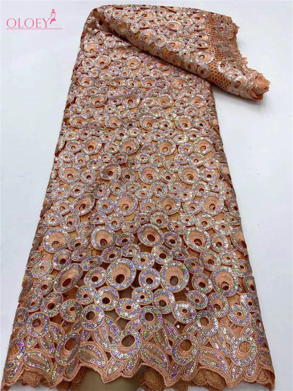 Tecido de renda solúvel em água com lantejoulas para vestido de casamento, elegante bordado, moda nigeriana africana, 2024