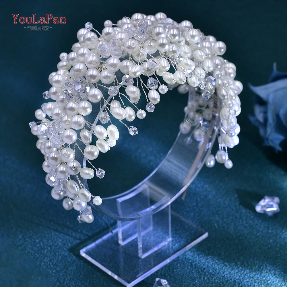 YouLaPan-Aro para el pelo con perlas para novia, tocado de boda de cristal brillante, diadema elegante de Color plateado para fiesta, accesorios para el cabello, HP684