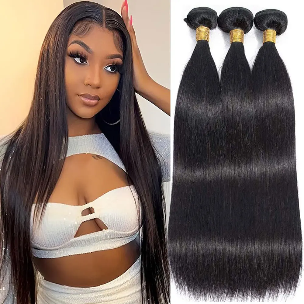 Straight Human Hair Bundles Weave Bundles Human Hair Extension Unprocessed Brazilian Virgin Hair Bundles SNatural Black 3 Bundle