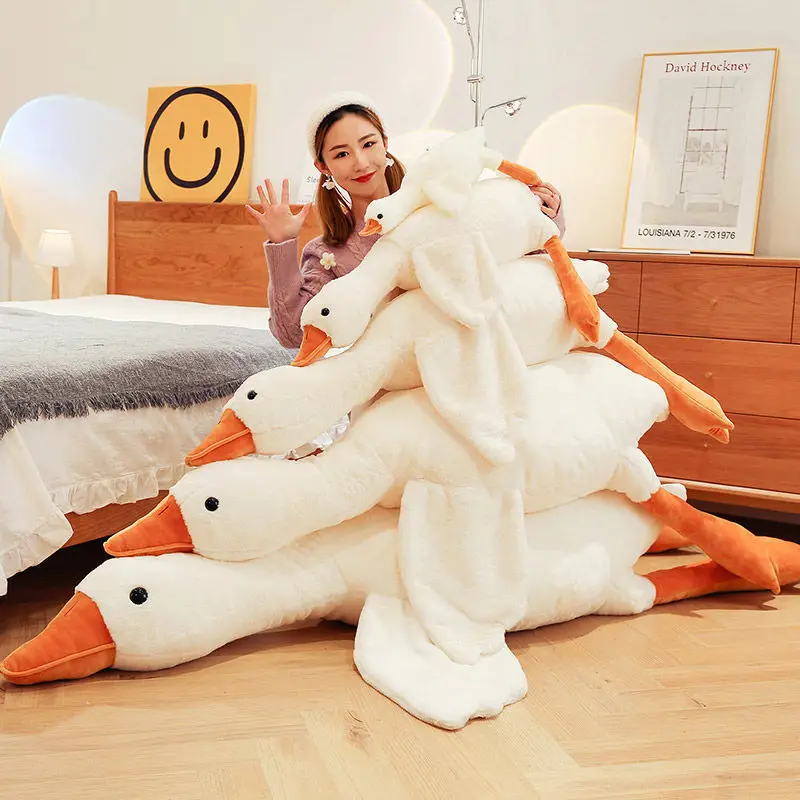 50/130cm Giant Long Plush White Goose Toy Stuffed Lifelike Big Wings Duck Hug Massage Throw Pillow Boyfriend Cushion For Girl