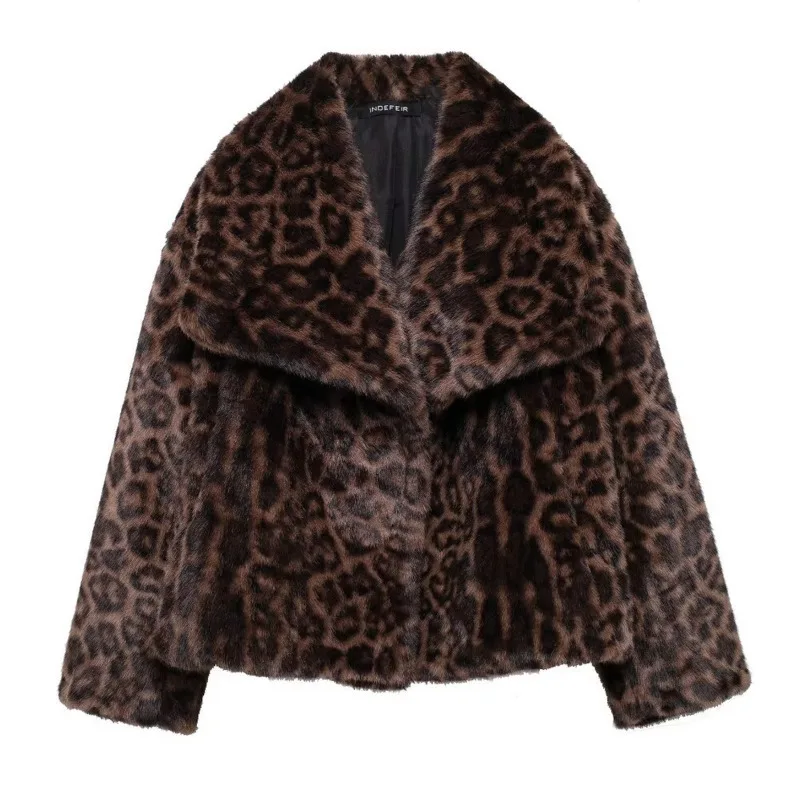 EAEOVNI 빈티지 겨울 레오파드 퍼 스플라이스 코트 여성 패션 라펠 대비 색상 스트리트웨어 재킷 2026 아우터웨어 의류