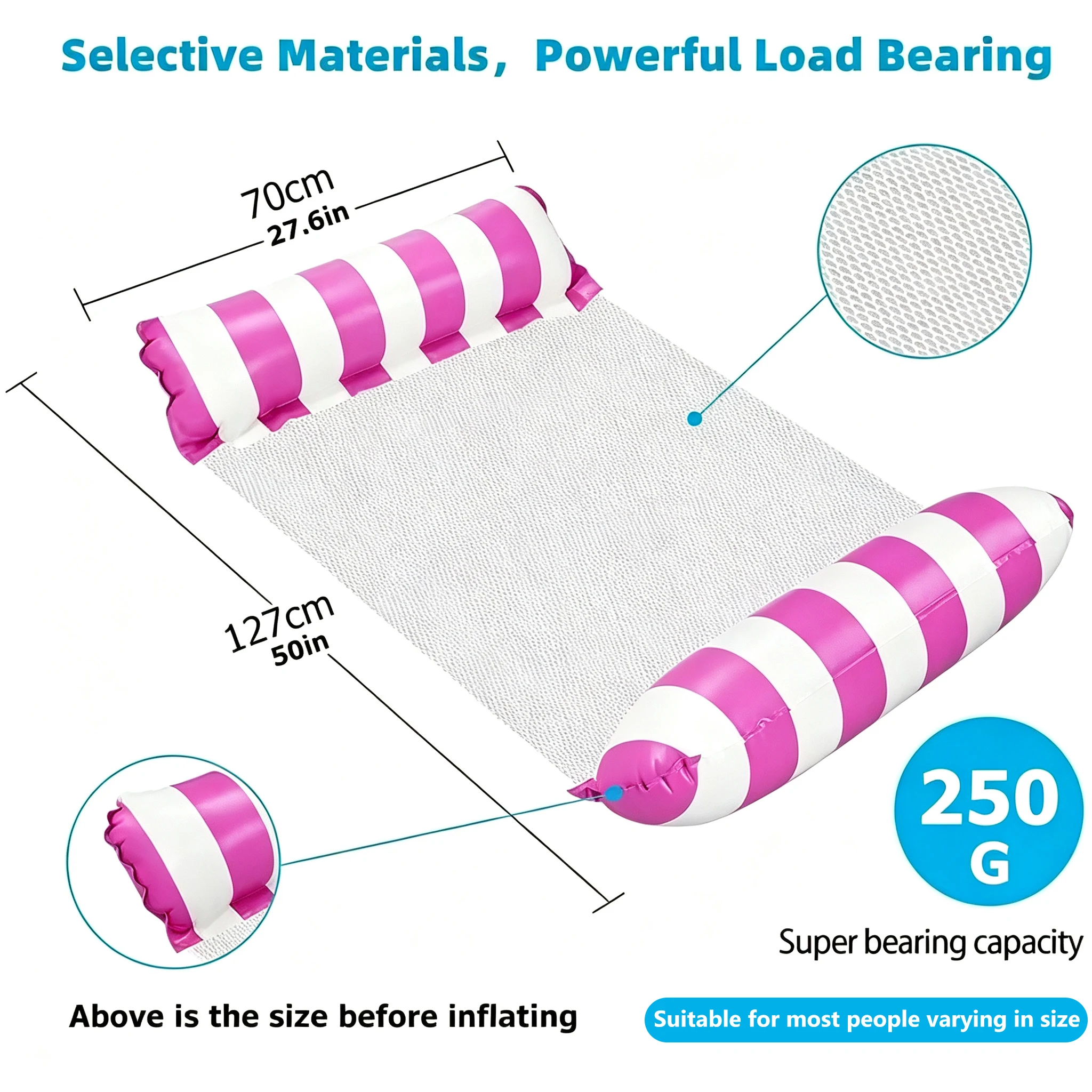 1PC Foldable Striped Inflatable Lounge Chair, Suitable For Swimming Pool Parties Beach Leisure Floating Beds With Net Backrest image 4