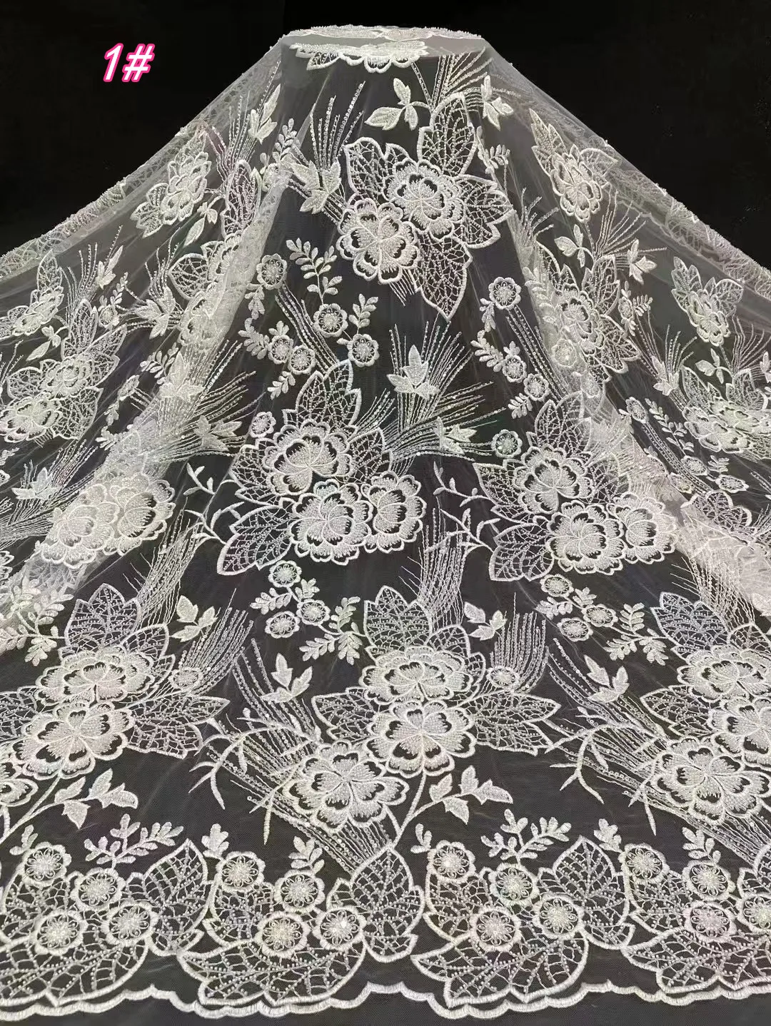 

Bridal lace embroidery fabric, high-end customized bead tube sequins wedding dress sewing fabrics