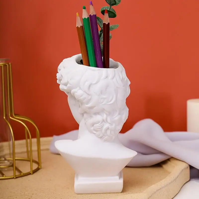 Epoxy Resin Silicone Mold David Head Vase Silicone Molds Pot Gypsum Mold Pen Holder Flowerpot Vase Potted Clay Moulds